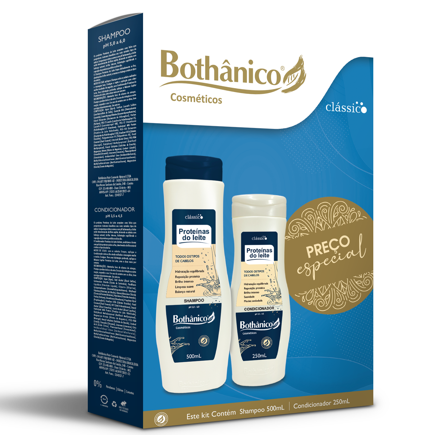 KIT PROTEINAS DO LEITE SH 500ML / CD 250ML BOT HAIR UN (NOVO)
